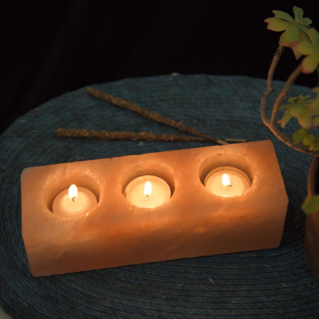 Porta vela Rectangular Triple Sal del Himalaya